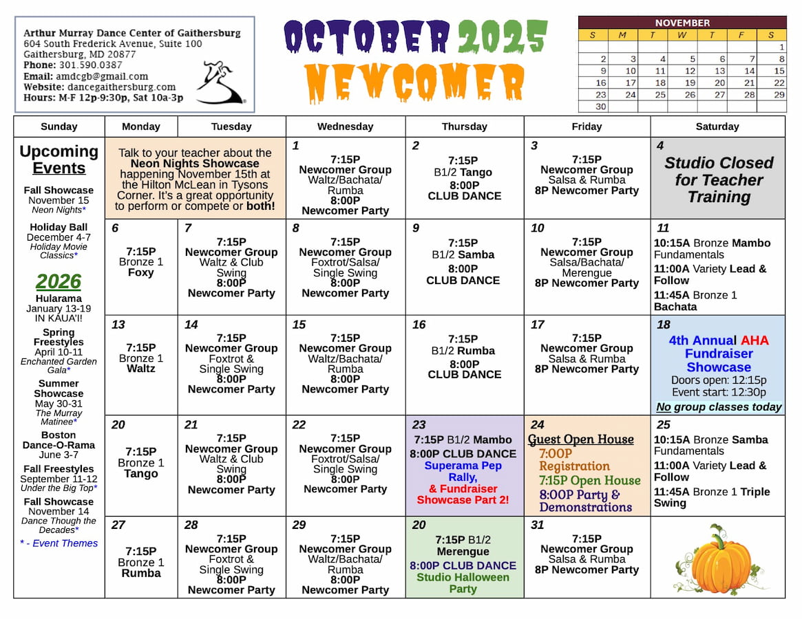 Arthur Murray Gaithersburg Group Class Calendar