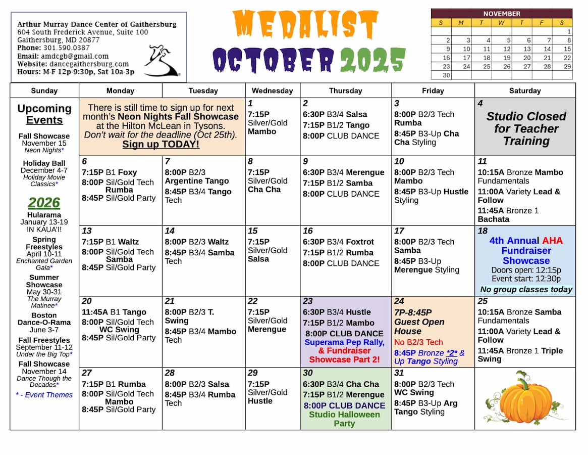 Arthur Murray Gaithersburg Group Class Calendar